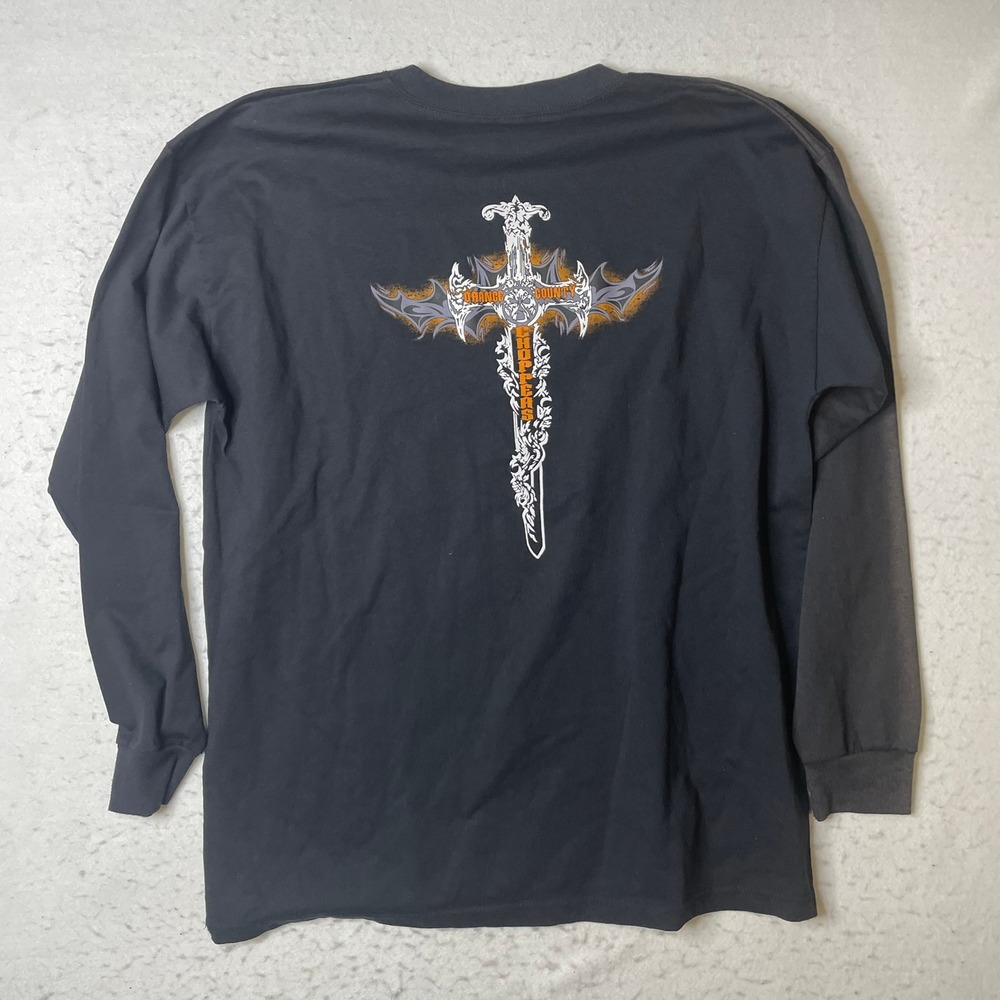 Orange County Choppers Long Sleeve Shirt Mens XL Black Flame Graphic Sword Cross
